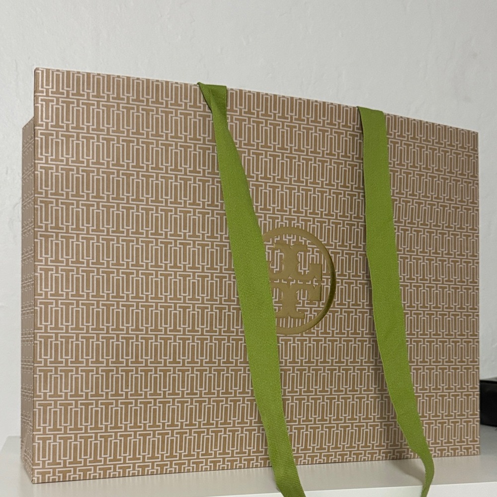 Tory Burch Tan Geometric Bag with Green Straps